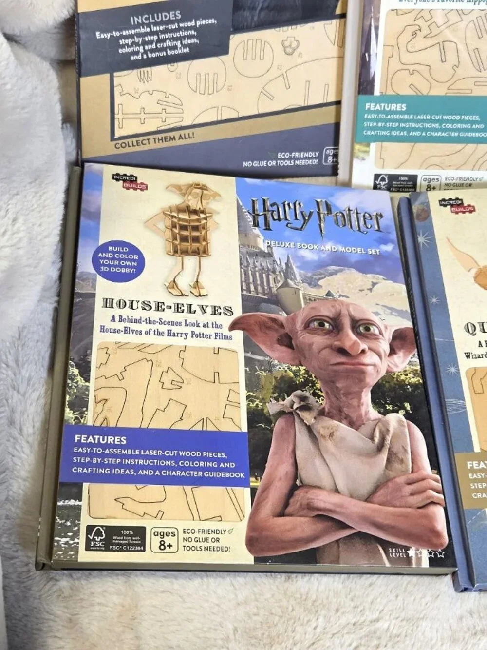 x4 Harry Potter Incredi Builds 3D Wooden Puzzles Dobby Niffler Snitch MINT #F